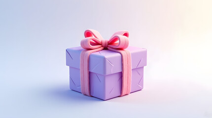 Obraz premium A vibrant purple gift box adorned with a fluffy pink ribbon, symbolizing celebration and joy.