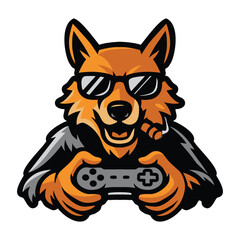Wolf playing game vector logo illustration