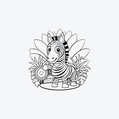 Zebra Jungle DJ Coloring Page Vector Artwork
