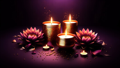 Diwali Lamp with Golden Glow and Sparkles