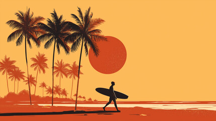 Sunset Surf Vibes &ndash; Flat Vector