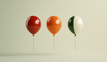 Three Glossy Balloons Floating Against a Pale Green Background