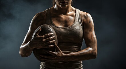 Mud-Covered Rugby Player: Strength, Determination, and Grit