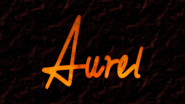 3D fire text effect of name Aurel on dark background.