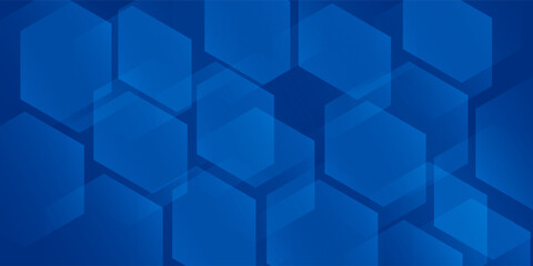 Obraz premium Modern abstract blue background with glowing geometric lines. Blue gradient hexagon shape design. Futuristic modern