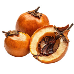 Delightful medlar fruits showcasing their unique texture and color with one fruit cut open to reveal seeds and flesh