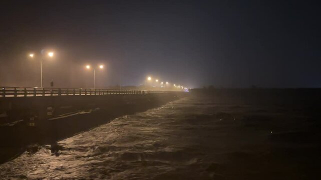 Torrential Rain Fast Flow Flooded River After Hurricane Makes Landfall - Haikui