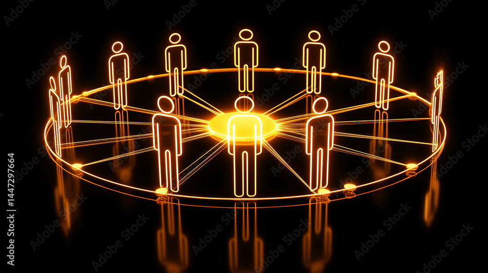 Poster collaboration for solution and answer. abstract illustration of connected figures in a circular layo