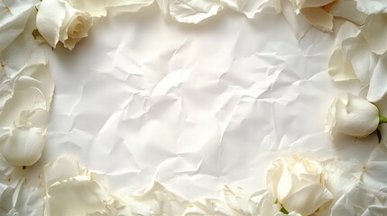 White Roses Frame Crumpled Paper Background