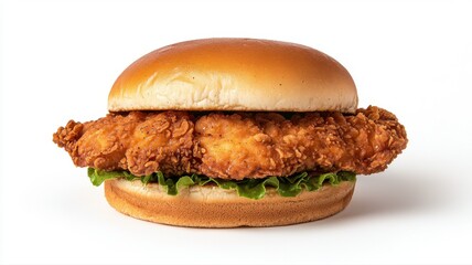 Crispy Fried Chicken Sandwich with Lettuce on White Background chicken sandwich fried chicken crispy
