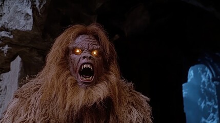 Angry Bigfoot Creature Roars In Dark Cave