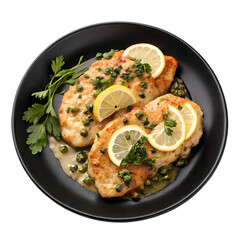 Delicious Chicken Piccata Recipe Lemon Caper and Herb Sauce isolated on transparent background