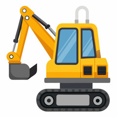 Naklejka premium Mini Excavator in Flat Design Style on White Background 
