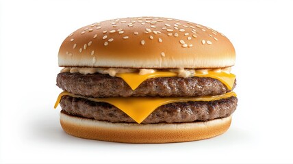 Double Cheeseburger on White Background, Hamburger with Cheese and Meat Patties cheeseburger burger