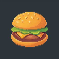 burger food in pixel art style with isolated background