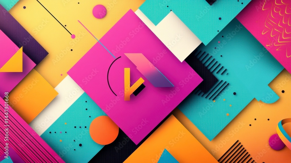 Poster Vibrant Abstract Geometric Pattern with Overlapping Shapes