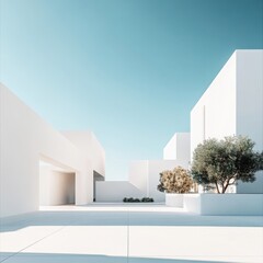 Minimalist architecture with trees on transparent background