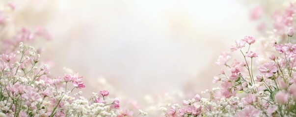 Delicate pink and white flowers bloom in a soft natural arrangement
