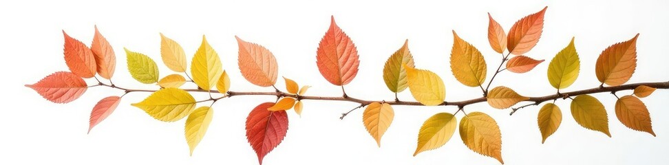 Fototapeta premium Branches with different colored leaves on a plain white background, natural light, natural light, colors, nature