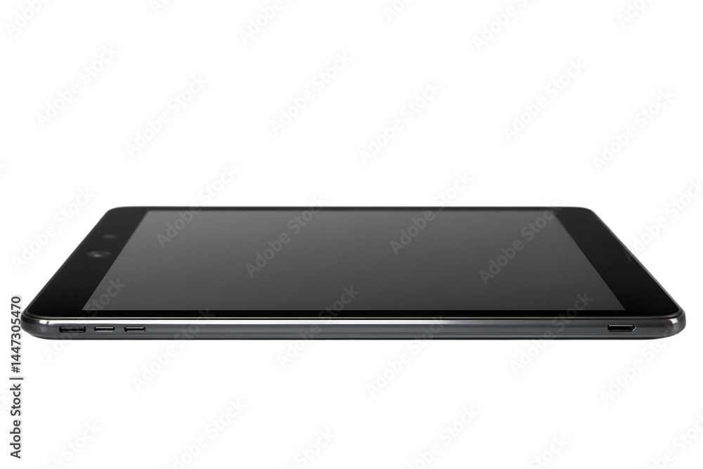 Poster side view of isolated gray tablet with transparent background - realistic image