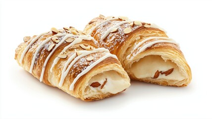 Almond Croissants with Cream Filling and Drizzle almond croissant cream filling pastry bakery flaky
