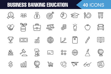 Business Banking and Education Line Icons Set, business Finance and Learning Outline Icons, Simple Line Icons, vector icons set, 40 icons 