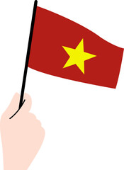 Woman's hand holding the Vietnam flag