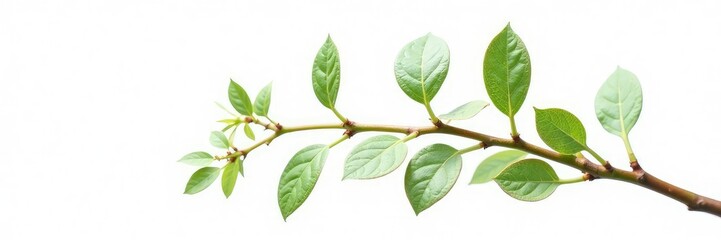 Delicate branch with intricate details isolated on white background, stem, foliage