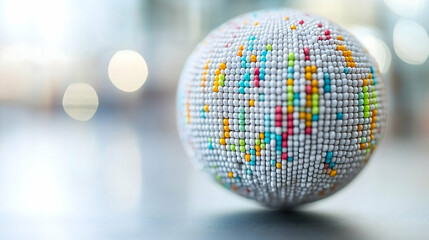 Beaded sphere, globe design, colorful patterns, decorative
