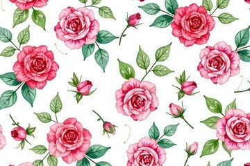 Delicate watercolor roses & leaves, repeat seamlessly , botanical pattern, leaves, textile