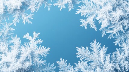 Frosted windowpane patterns against a light blue sky.