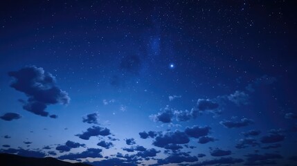 Fototapeta premium Night Sky Clouds Stars Landscape Above Hills
