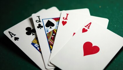 Obraz premium Four aces fanned out, showcasing their intricate details , surface, perspective