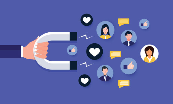 Customer retention. Online traffic magnet, strategy of customers attraction and inbound marketing vector 