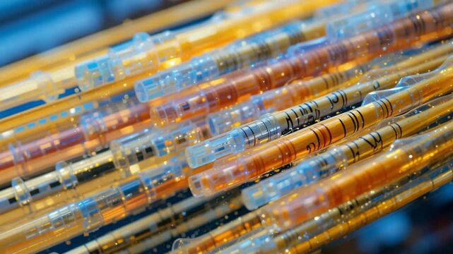 Close-Up of Multiple Parallel Tubes with Liquid Abstract Background