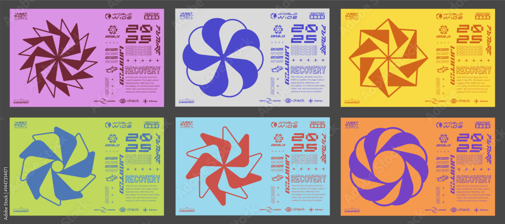 Leinwandbilder Minimal Abstract Posters Set. Swiss Design composition with geometric shapes. Modern pattern. Optical Illusion Background.