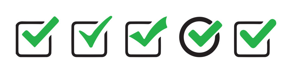 Check mark icon set, tick mark with checkbox icon. hand-drawn checkmark illustration, approval check icon. Vector Eps 10