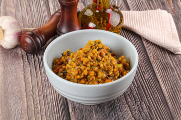 Vegan garnish - lentil with vegetables