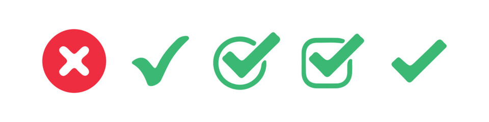 Obraz premium Check mark and red cross icon set. check box icon with right and wrong buttons and yes or no checkmark icons. Vector Illustration Eps 10
