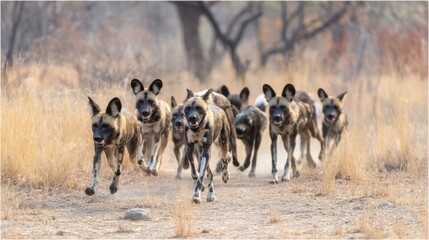 African Wild Dog Pack on the Hunt