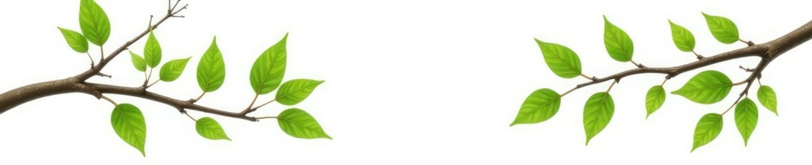 Fototapeta premium Isolated branches with leaves on a white background, landscape, natural world