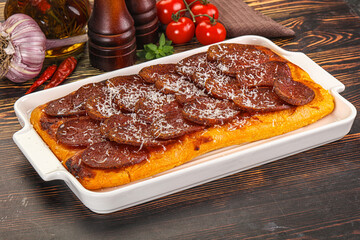 Homemade Roman pizza with pepperoni