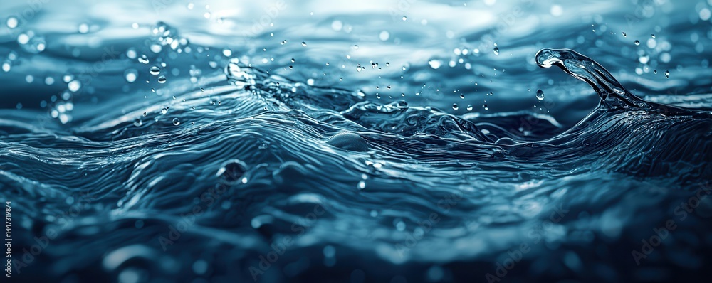 Poster close-up view of turbulent water ripples and splashes in motion
