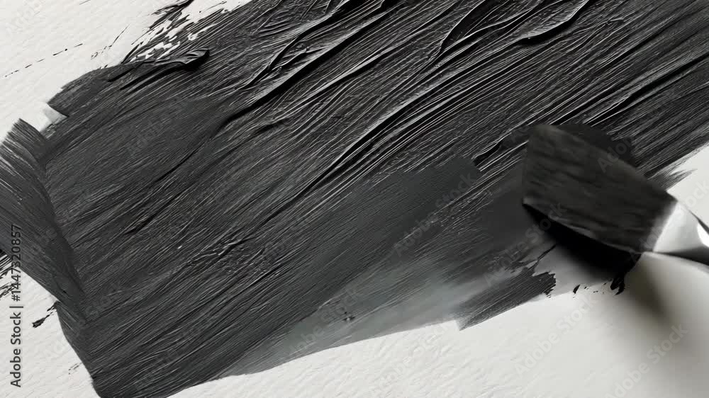 Poster brush strokes on canvas: artistic creation with black paint in progress