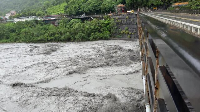 Fast Flowing Muddy Flood Waters As Tropical Storm Dumps Heavy Rain - Haikui