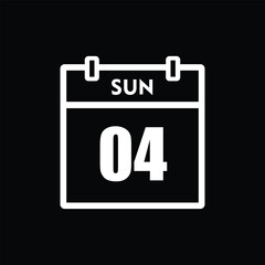 calender icon, 04 sunday icon with black background	