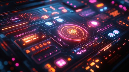 Obraz premium Neon Cyberpunk Interface: Futuristic Digital Technology Display