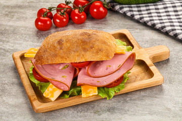 Sandwich ciabatta with mortadella and cheese