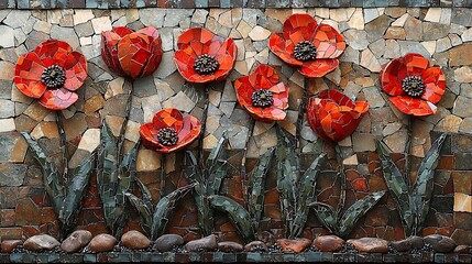 Red poppy mosaic artwork