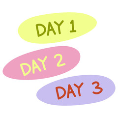 simple sticker day one, two, and day three, for scrapbook and notepad.